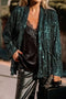 Evergreen Sequin Open Front Long Sleeve Party Top